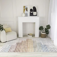 Tapis d'interieur a rayures colorees Eclipse Branch, arc-en-ciel, blanc beige, abstrait - Salon, chambre, salle a manger et bureau<br>