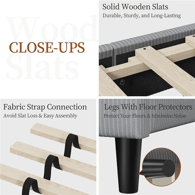 FullFurnique Upholstered Platform Bed Frame with Wooden Slat Support, Queen, Light Gray