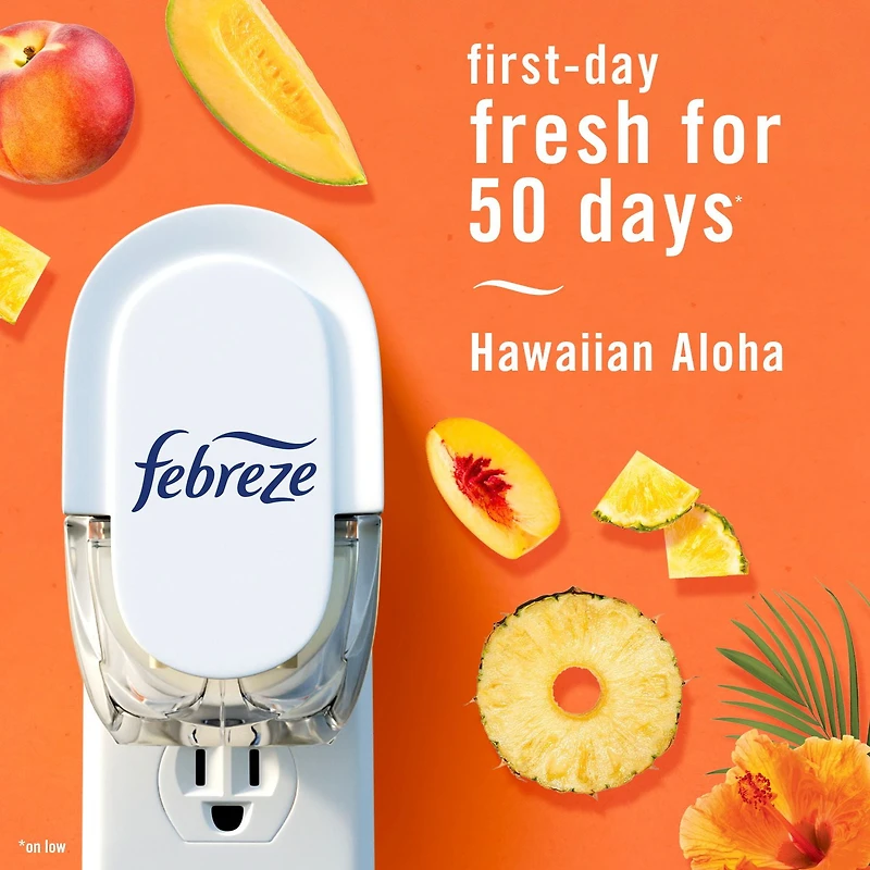 Assainisseur d’air à brancher Febreze, recharge d’huile parfumée qui combat les odeurs, parfum Aloha hawaïen, 3recharges 77.7ML