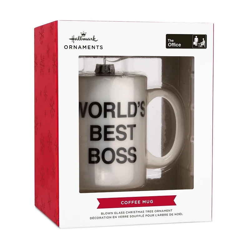 Décoration Hallmark de Noël (Tasse à café « World's Best Boss », The Office, en verre soufflé)