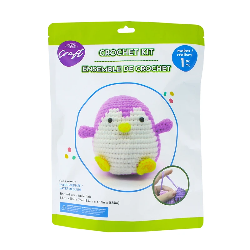 UNIQUE CREATIV CRAFT Crochet Kit – Penguin, 1 pc, Age 8+, Intermediate, 8.5×11×7 cm ENSEMBE DE CROCHET