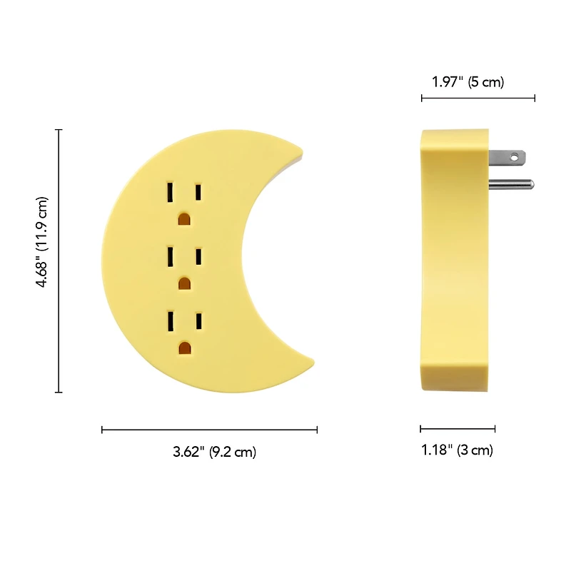 Globe Electric 3-Outlet Yellow Half Moon Indoor Wall Charger Charging Adapter, Not Smart Compatible