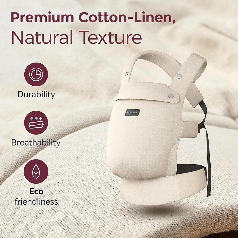 Porte-bébé Momcozy en coton naturel, conçu pour durer, design ergonomique, 7-44lbs pour nourrissons et enfants en bas âge, léger et confortable, mains libres pour les mamans et les papas, ambre clair