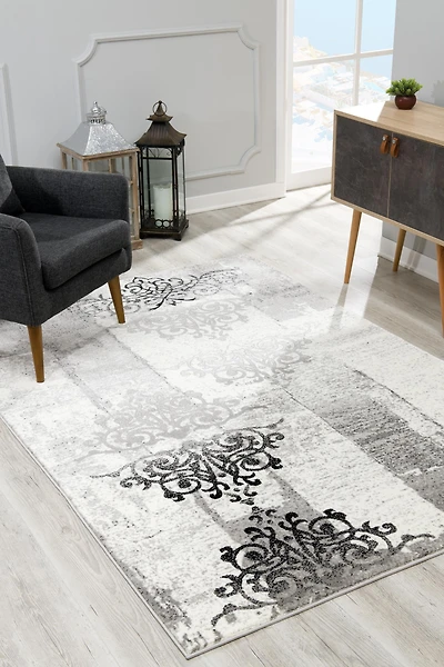 Rug Branch Montage Collection Modern Damask Runner Area Rug