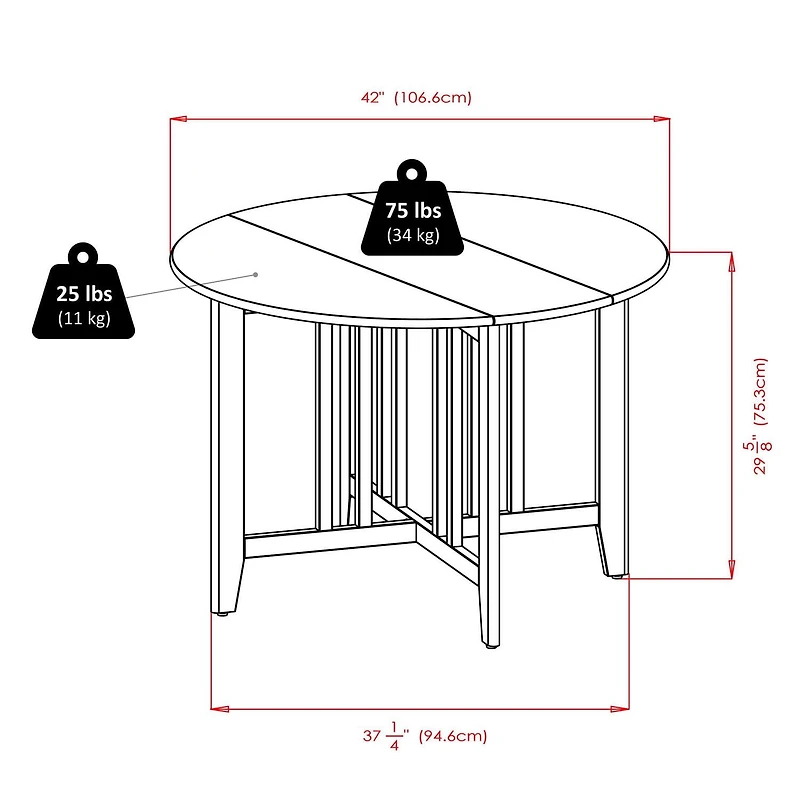 Table ronde à abattants 3 pièces Alamo avec 2 chaises à dossier à barrettes de Winsome - 94305