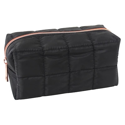 Pen + Gear Padded Squares Pencil Pouch in Smooth Black Polyester with Rose Gold Metallic Zip