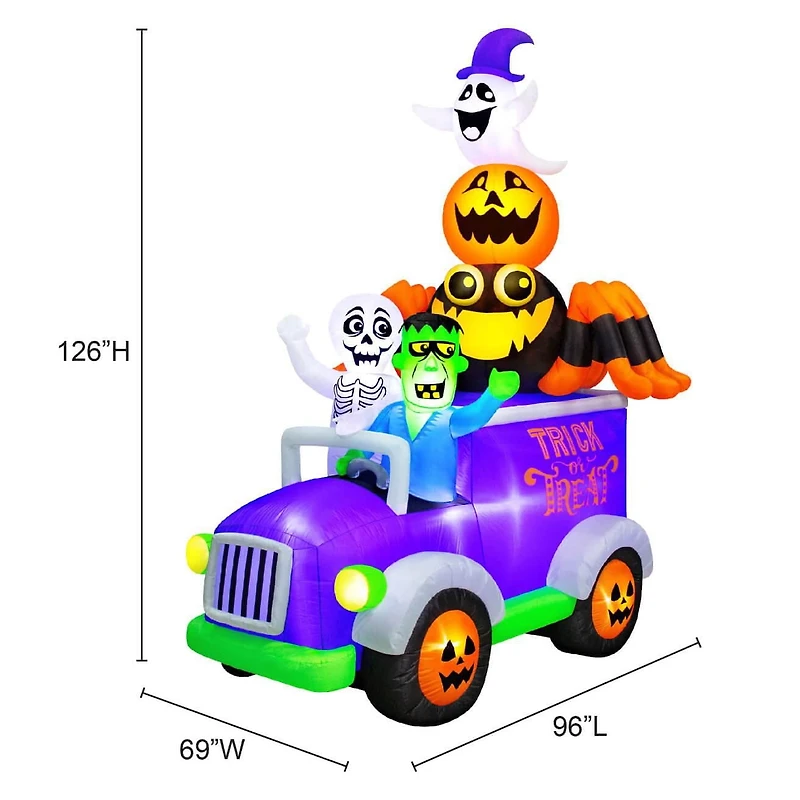 Occasions Halloween Camion d'Halloween gonflable de 10,5 pieds avec squelette, Frankenstein, araignée, citrouille et fantôme