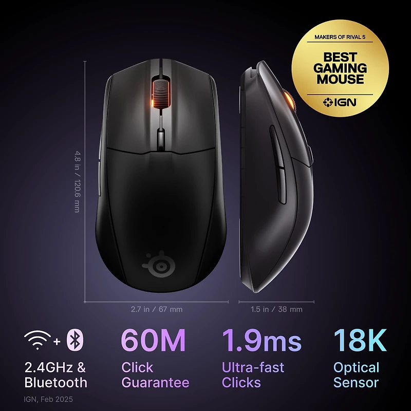 RIVAL 3 GEN2 WIRELESS MOUSE BLACK - PC