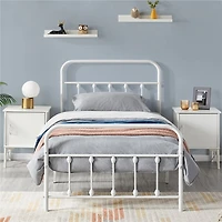 Fullfurnique Metal Platform Bed with High Headboard and Footboard for Adults, Twin, White