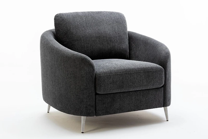Chaise en tissu de lin gris K-Living avec pieds chromés en acier inoxydable