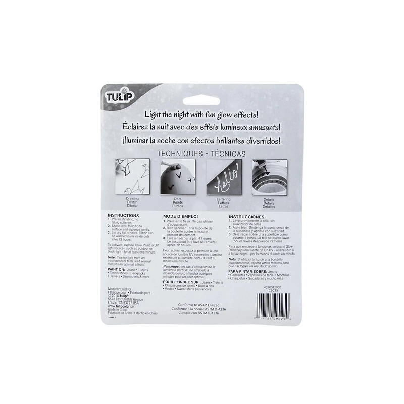 Tulip 1,25 fl oz Peinture dimensionnelle pour tissu 6 Pack Glow In The Dark Peinture textile dimensionnelle