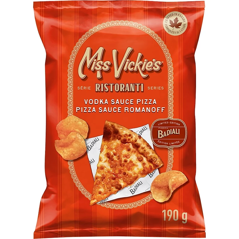 Miss Vickie's croustilles assaisonnées cuites à la marmite Pizza sauce Romanoff 190 g.