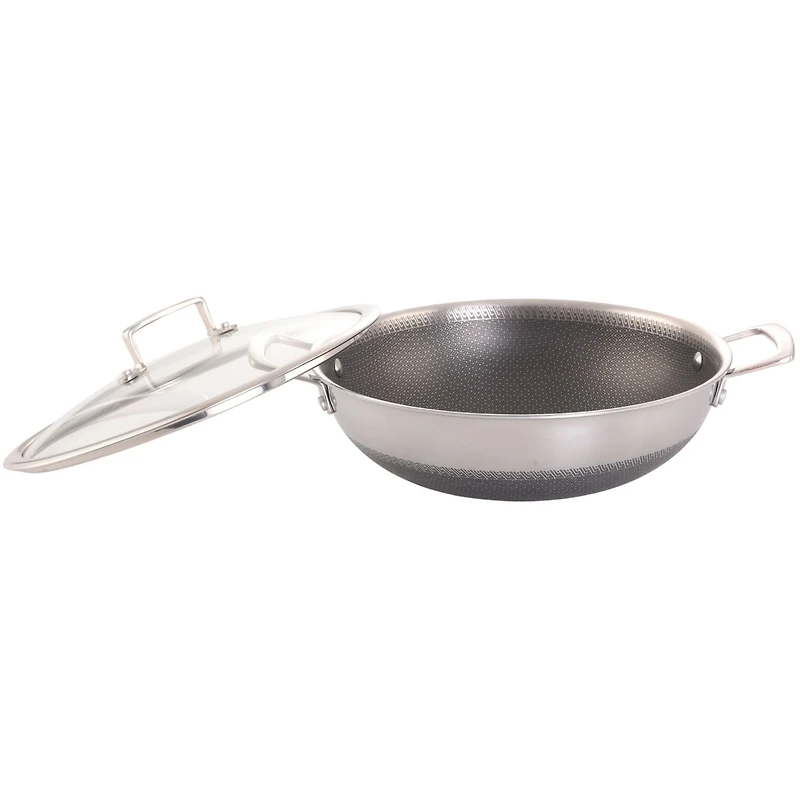 Wok Verka Tri Ply en acier inoxydable (Karahi) 28 cm, avec couvercle livré avec deux poignées