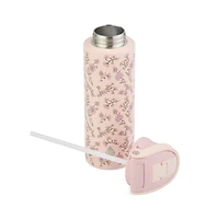 Bouteille d'eau TAL 2 en 1 en acier inoxydable avec couvercle à pression, paille et gobelet, 78 cl, motif floral rose TAL 24 oz 2 en 1 - Floral rose