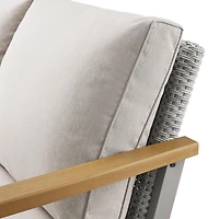 SONGMICS HOME Sencillo Collection - Patio Furniture Set, Armchair with Ottoman, Rattan, Faux Wood, Gray and Beige
