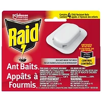 Insecticide Raid Appâts à fourmis Double action, tue la reine et la colonie, pour utilisation à l’intérieur, à l’épreuve des enfants, 4 unités