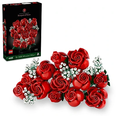 LEGO Botanicals Bouquet of Roses Artificial Flowers - Fake Red Roses Building Set for Adults, Ages 18+ - DIY Kit for Home Decoration - Birthday or Anniversary Gift Idea - 10328, Includes 822 Pieces, Ages 18+