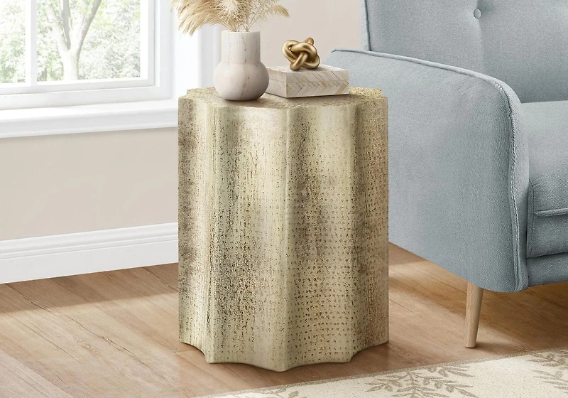 Monarch Specialties Accent Table, Drum, Side, End, Nightstand, Lamp, Living Room, Bedroom, Gold Metal, Contemporary