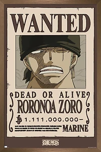 One Piece - Roronoa Zoro Wanted Poster Wall Poster, 14.725" x 22.375" Framed