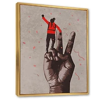 Designart Victory Sign With Man With Arm Raised FLOAT FRAME WALL ART