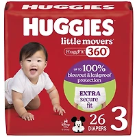Huggies Little Movers HuggFit 360° Baby Diapers with 360° Waistband, Size 2 (16-28 lbs), 26 Count