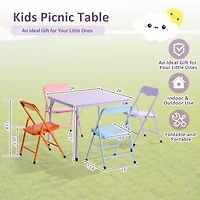 Homy Casa 5 Piece Foldable Kids Table and Chair Set, Compact Plastic Desk and Seat for Playroom Study Area, Purple