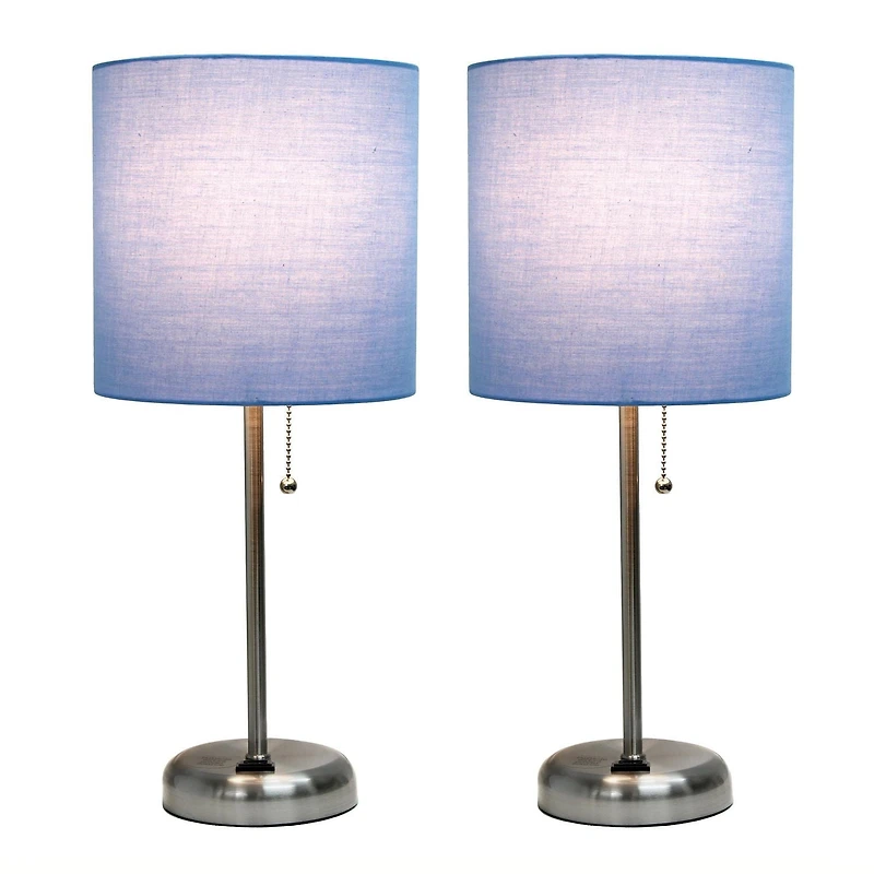 LimeLights Lampe bâton en acier brossé avec prise de charge et abat-jour en tissu, paquet de 2