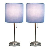 LimeLights Lampe bâton en acier brossé avec prise de charge et abat-jour en tissu, paquet de 2