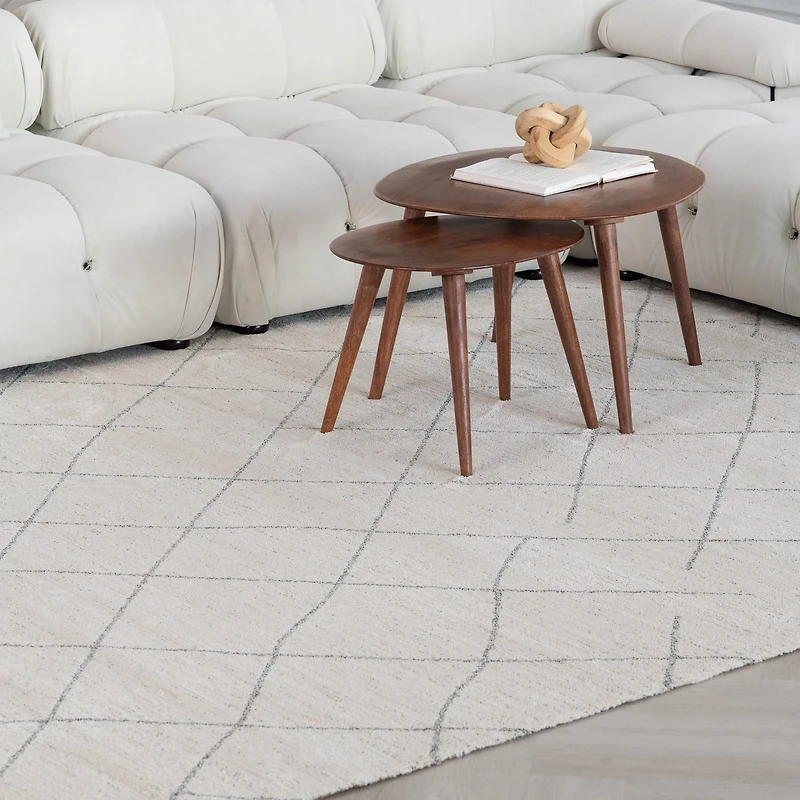Tapis d'interieur abstrait Rug Branch Casa, beige creme, moderne - Salon, chambre