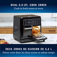 Four friteuse à air Flex de 10,4 L, friteuse à air double avec deux zones de cuisson, friteuse à air double avec six fonctions de cuisson, grande friteuse à air avec deux paniers à friture Oster