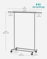 SONGMICS HOME Rolling Clothes Rack – Heavy-Duty, Collapsible Garment Rack with Extendable Hanging Rod, Supports up to 200 lb, Silver