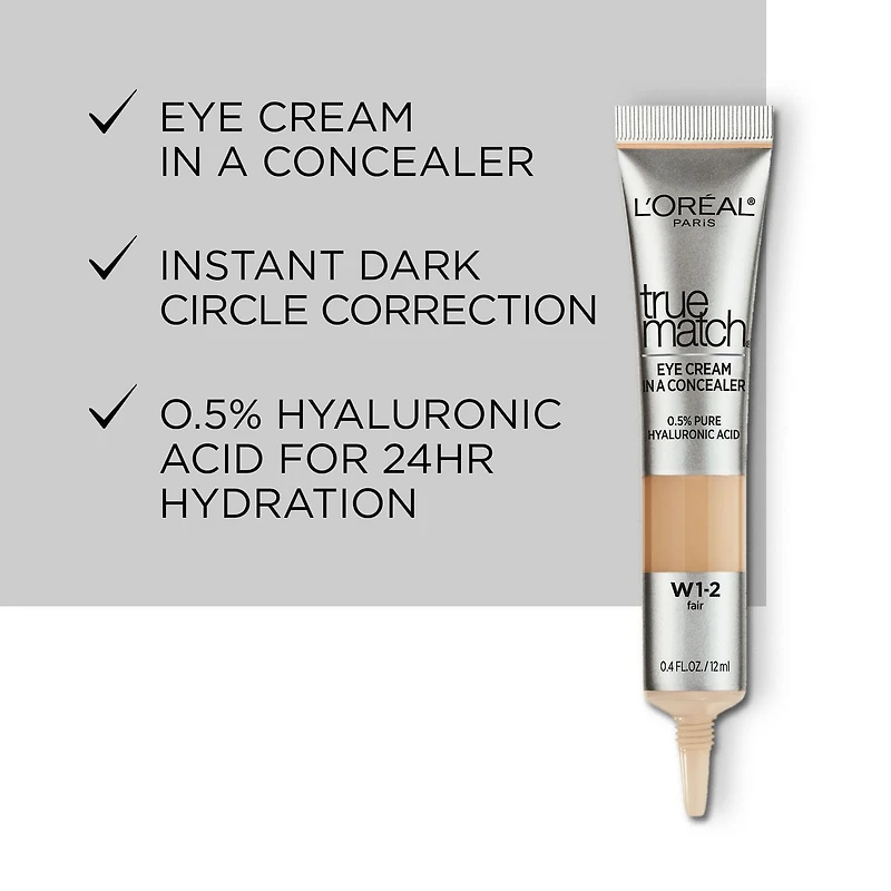 L'Oréal Paris True Match Eye Cream Concealer, Formulated with 0.5%  Hyaluronic Acid, Eye Cream In A Concealer