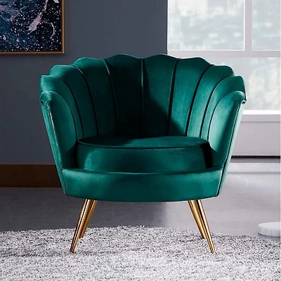 Heavenly Collection Glam Velvet Accent Chair, Green Upholstered Chair with Gold Metal Legs, Modern Luxury Seating for Living Room or Bedroom