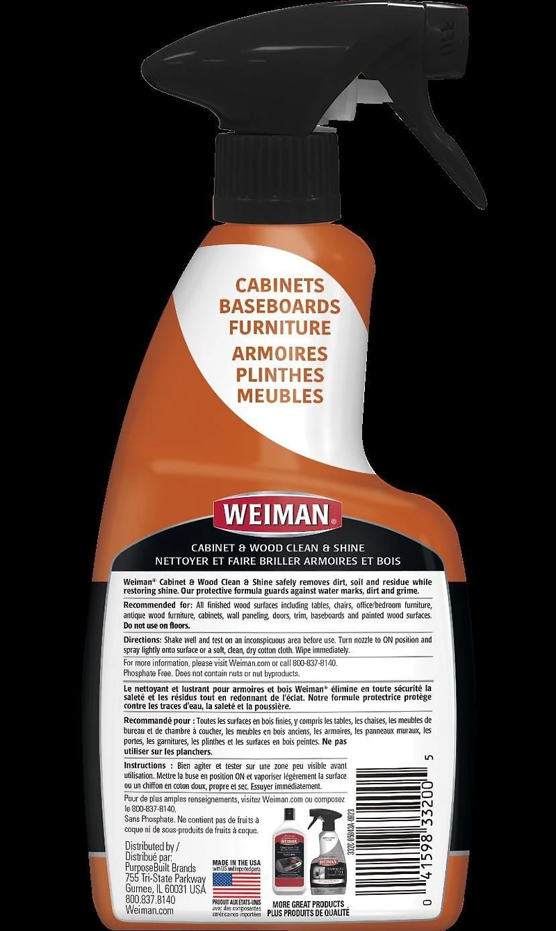 Weiman Cabinet & Wood Cleaner and Polish for Furniture, Cabinets, Baseboards, Almond Scent, 16 oz, Weiman Cabinet & Wood Cleaner