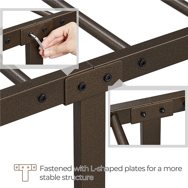 Fullfurnique Classic Iron Platform Bed Frame with High Headboard and Footboard, Twin, Bronze