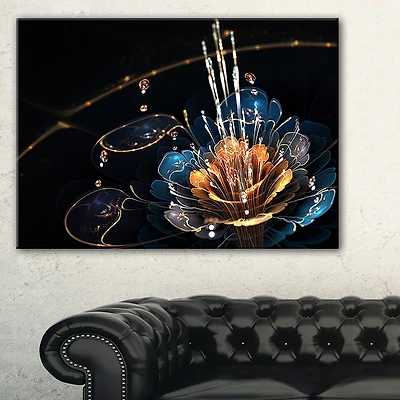 Tableau à toile imprimée numérique florale Design Art Fleur orange bleu avec gouttelettes d'eau