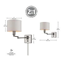 Globe Electric Bernard 1-Light Plug-In or Hardwire Metal Wall Sconce, Brushed Steel Finish, White Fabric Shade, 6ft Clear Cord, Rotary On/Off Switch, 65292