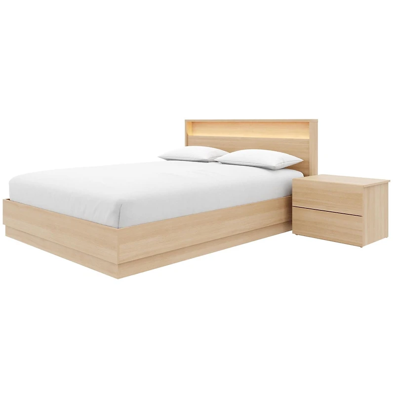 Ensemble de chambre à coucher Hudson 3 pièces avec lit queen size, sommier à lattes, tête de lit avec éclairage intégré et table de chevet