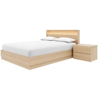 Ensemble de chambre à coucher Hudson 3 pièces avec lit queen size, sommier à lattes, tête de lit avec éclairage intégré et table de chevet