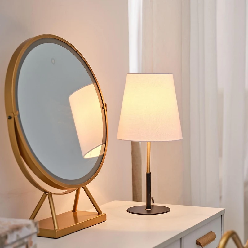 Lampe de table de 16 po noir mat/laiton/lin blanc<br>