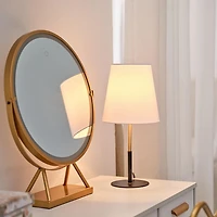Lampe de table de 16 po noir mat/laiton/lin blanc<br>