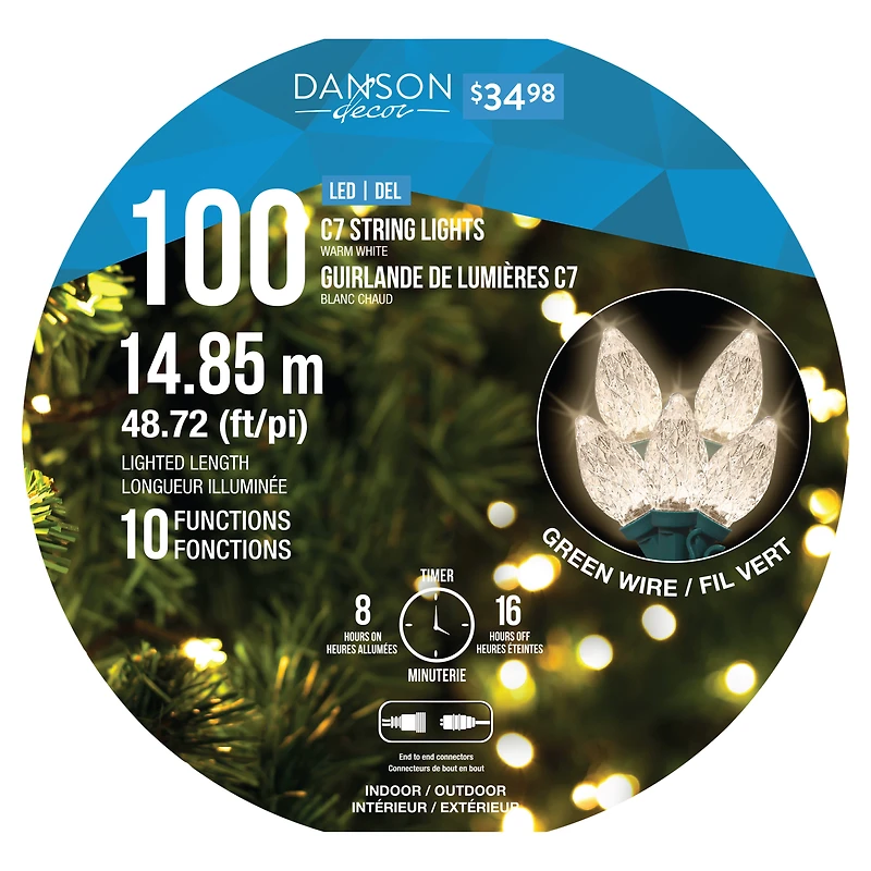 Danson Décor 100 C7 Guirlandes Lumineuses à LED, Blanc Chaud