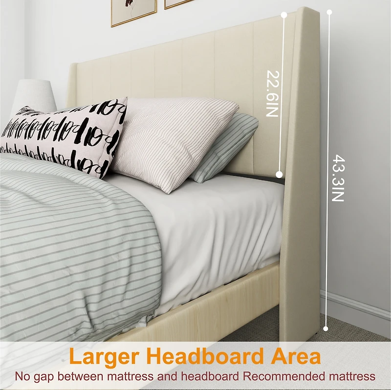 Lit plateforme rembourré Homy Casa avec ports USB et tiroirs de rangement, Queen, beige