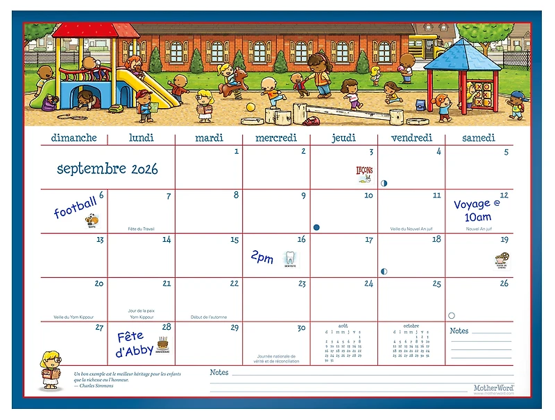 2027 Calendrier mural/de bureau familial Motherword Ultimate, grand format, français