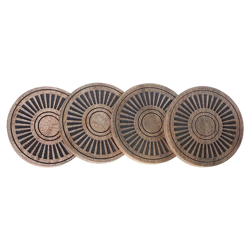 Mango Wood 4 PC Etched Coasters Black