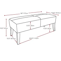 Banc d'intérieur rembourré en tissu CorLiving Antonio de 117 cm de large avec pieds en bois courbés, gris foncé