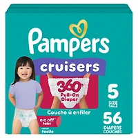 Pampers Diapers - Cruisers 360° - Size 5, up to 100% Leakproof Fit, Designed for Active Babies, Pull On Diaper, EZ Off Tabs Designed for Easy Changes