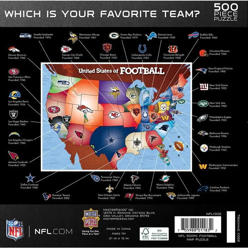 Masterpieces Puzzle Company NFL - League Map 500 Piece Jigsaw Puzzle