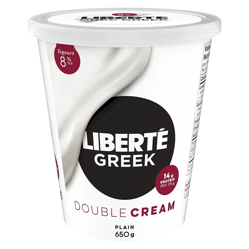 Liberté Greek 8% Extra Creamy Yogurt, Plain, High Protein, 650 g
