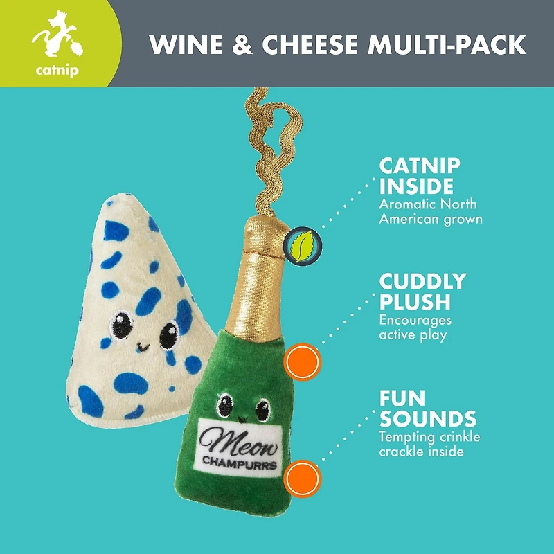 Quirky Kitty Vin & Fromage Jouet pour Chat en Peluche à l'Herbe à Chat Lot de 2